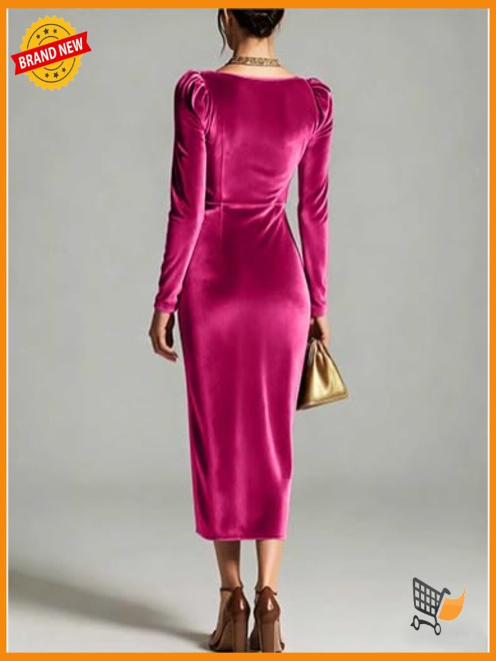 Velvet Cowl Neck Midi Bodycon Dress Long Sleeve Party Wedding Guest Ruched Slit - Picture 4 of 4